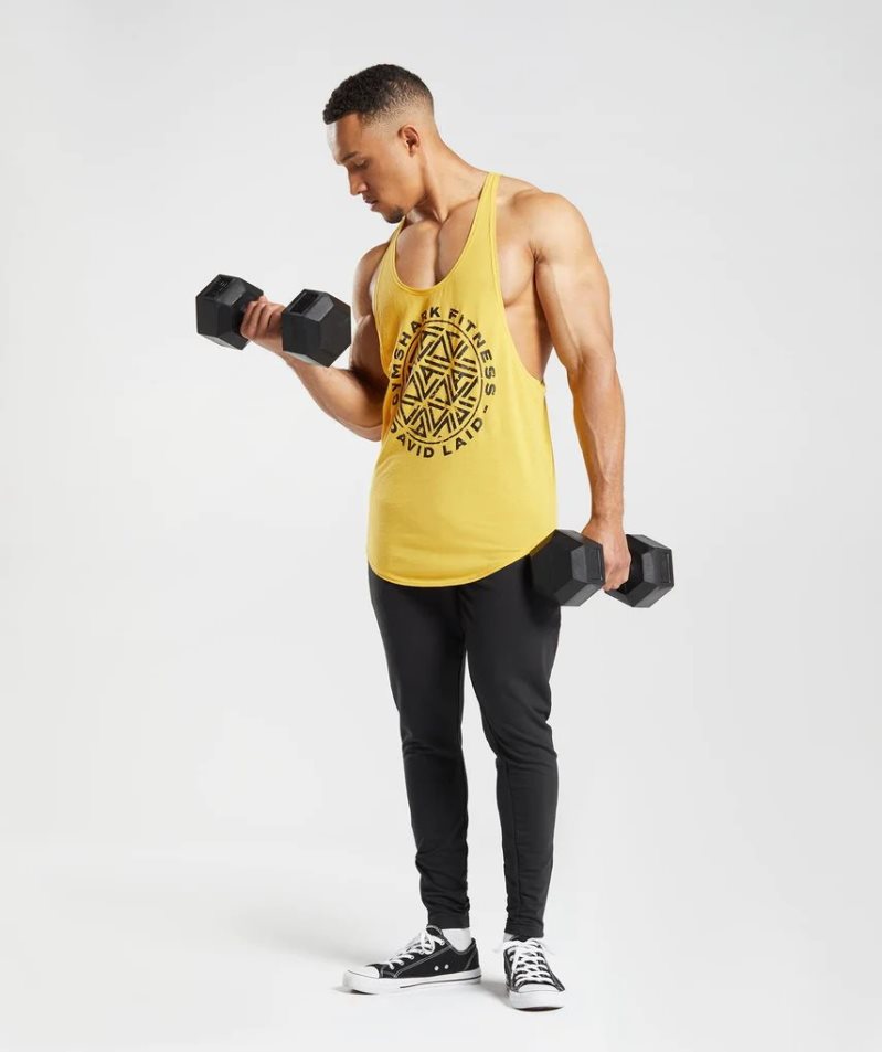 Men's Gymshark GS x David Laid Stringer Tanks Yellow | NZ 6ZNFOE